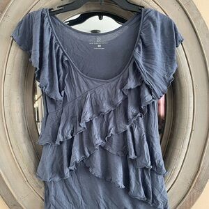 New York & Company Women's Blue Ruffle Top